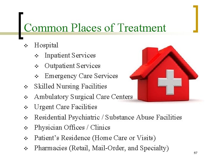 Common Places of Treatment v v v v Hospital v Inpatient Services v Outpatient