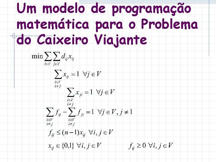 Um modelo de programação matemática para o Problema do Caixeiro Viajante Um modelo de programação matemática para o Problema do Caixeiro Viajante