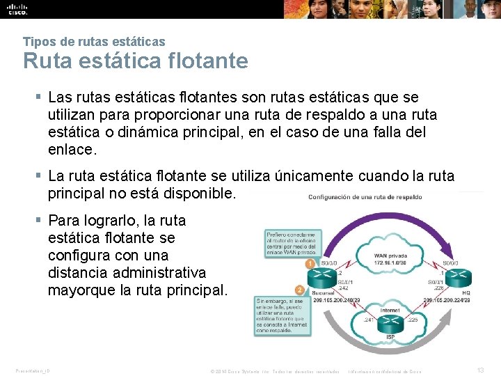 Tipos de rutas estáticas Ruta estática flotante § Las rutas estáticas flotantes son rutas