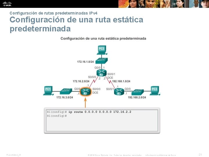 Configuración de rutas predeterminadas IPv 4 Configuración de una ruta estática predeterminada Presentation_ID ©