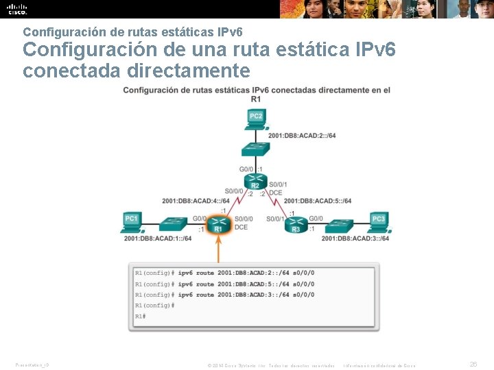 Configuración de rutas estáticas IPv 6 Configuración de una ruta estática IPv 6 conectada