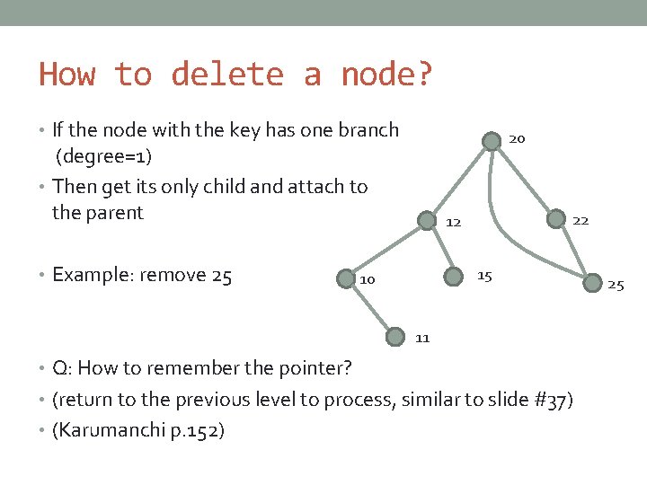 How to delete a node? • If the node with the key has one