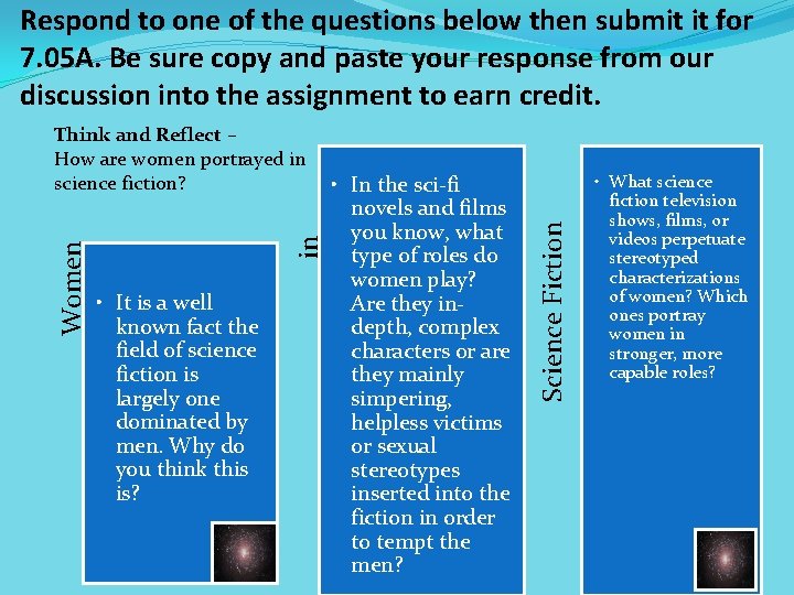 in Women Think and Reflect – How are women portrayed in science fiction? •