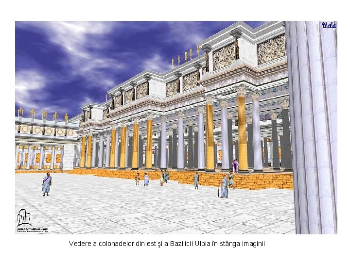 Vedere a colonadelor din est şi a Bazilicii Ulpia în stânga imaginii 