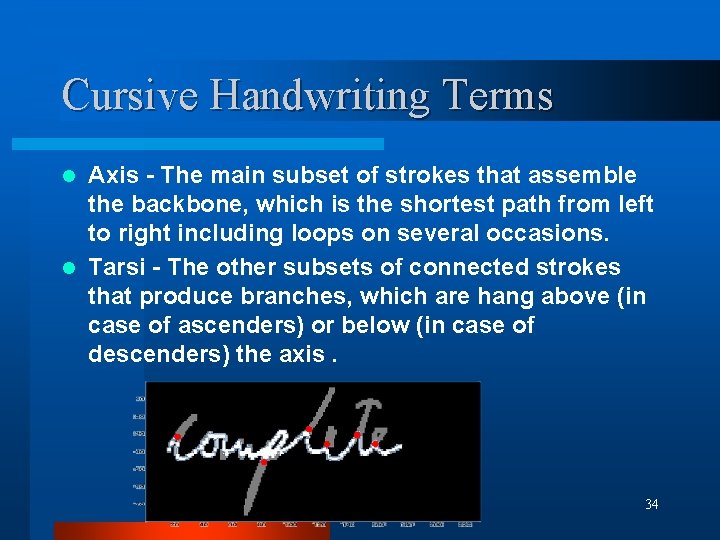 Cursive Handwriting Terms Axis - The main subset of strokes that assemble the backbone,