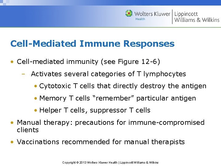 Cell-Mediated Immune Responses • Cell-mediated immunity (see Figure 12 -6) – Activates several categories