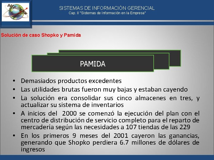 SISTEMAS DE INFORMACIÓN GERENCIAL Cap. II “Sistemas de Información en la Empresa” Solución de