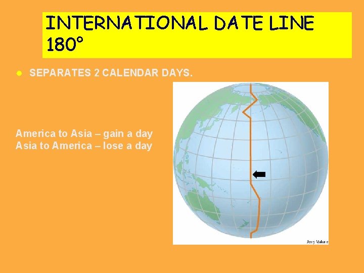 INTERNATIONAL DATE LINE 180° ® SEPARATES 2 CALENDAR DAYS. America to Asia – gain