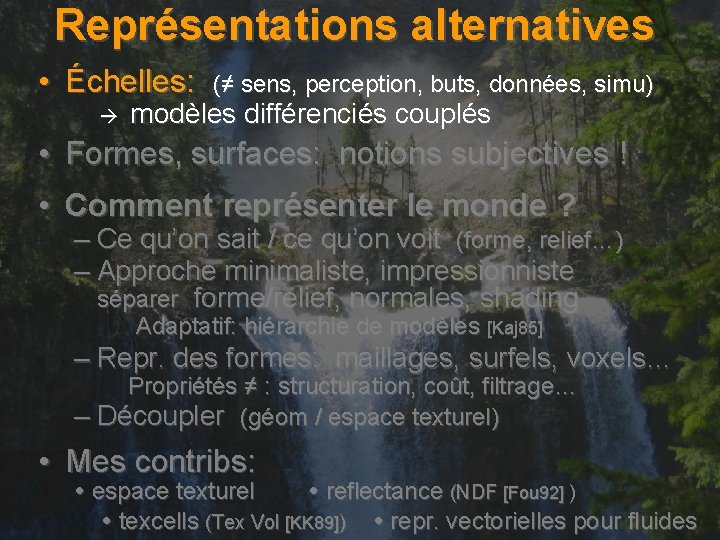 Représentations alternatives • Échelles: (≠ sens, perception, buts, données, simu) modèles différenciés couplés •