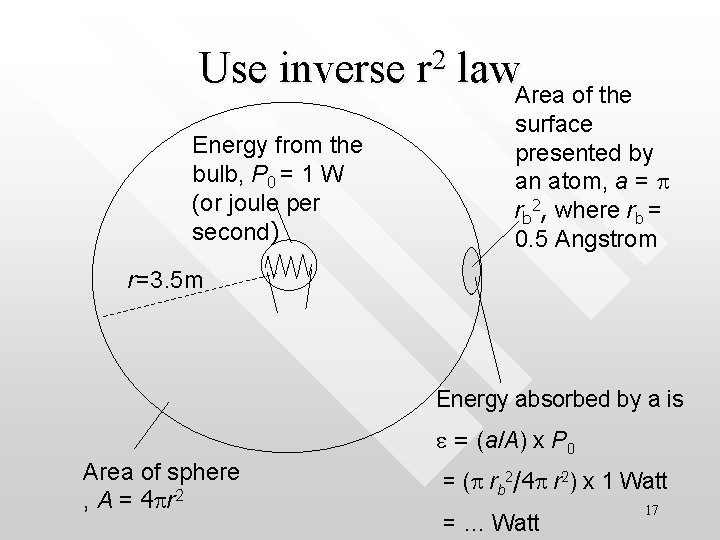 Use inverse r 2 law. Area of the Energy from the bulb, P 0