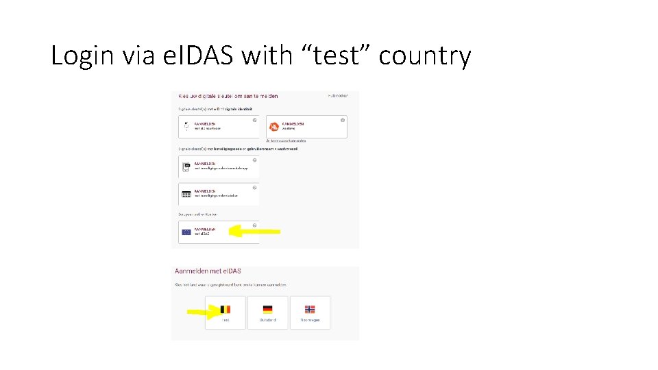 Login via e. IDAS with “test” country 