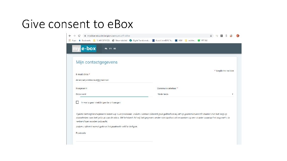 Give consent to e. Box 