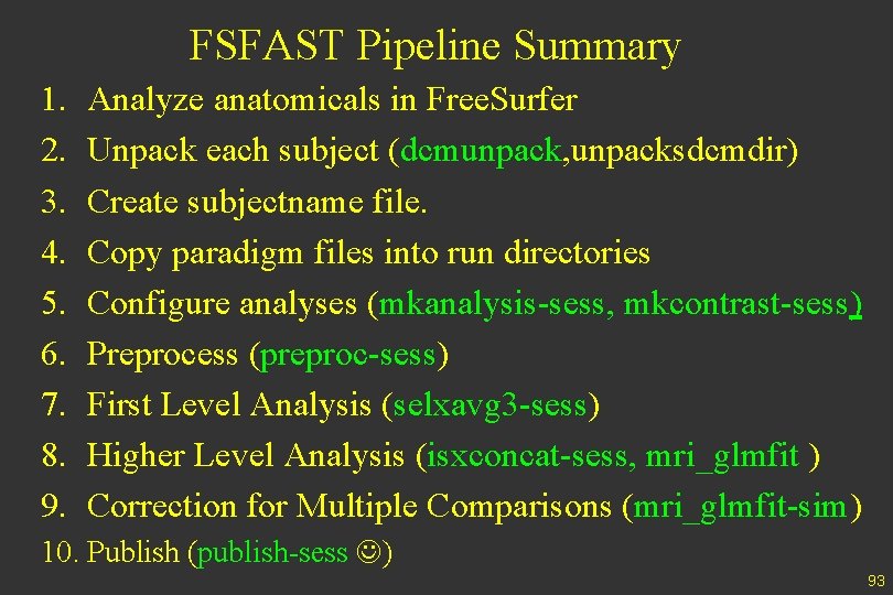 FSFAST Pipeline Summary 1. 2. 3. 4. 5. 6. 7. 8. 9. Analyze anatomicals