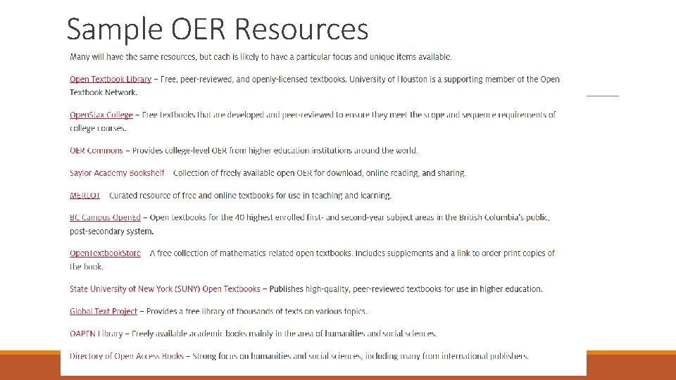 Sample OER Resources 