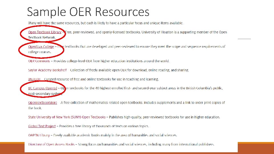 Sample OER Resources 