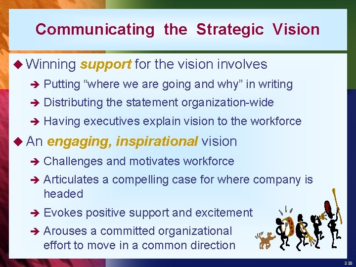 Communicating the Strategic Vision u Winning support for the vision involves è Putting “where