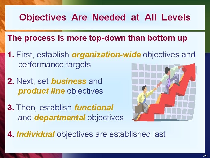 Objectives Are Needed at All Levels The process is more top-down than bottom up