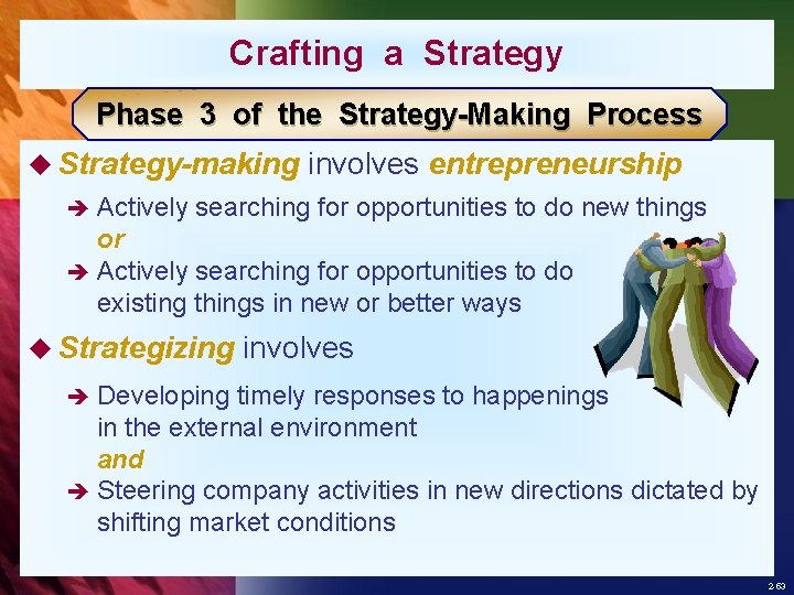 Crafting a Strategy Phase 3 of the Strategy-Making Process u Strategy-making è Actively involves