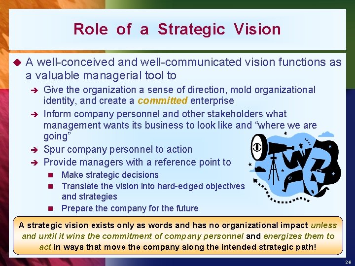 Role of a Strategic Vision u A well-conceived and well-communicated vision functions as a