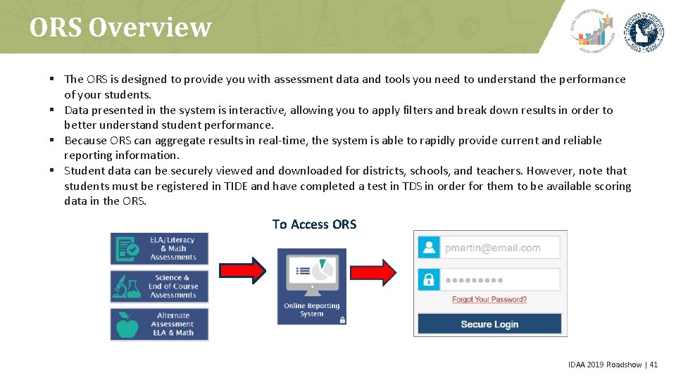 ORS Overview § The ORS is designed to provide you with assessment data and