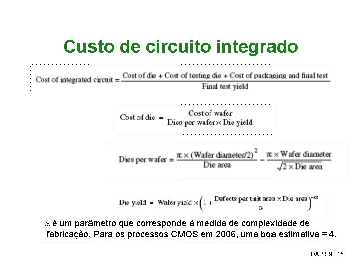 Custo de circuito integrado a é um parâmetro que corresponde à medida de complexidade