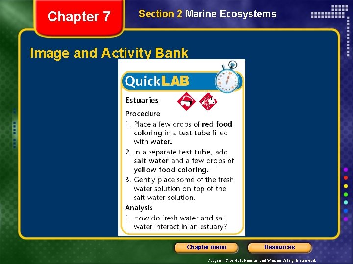 Chapter 7 Section 2 Marine Ecosystems Image and Activity Bank Chapter menu Resources Copyright