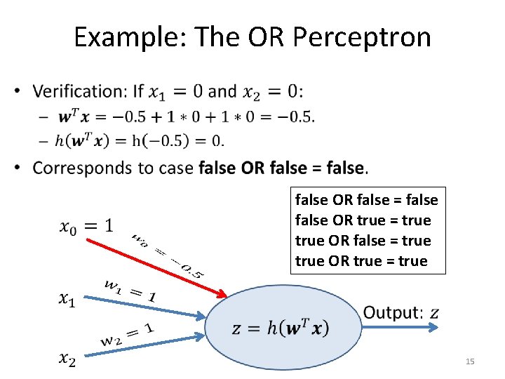 Example: The OR Perceptron • false OR false = false OR true = true