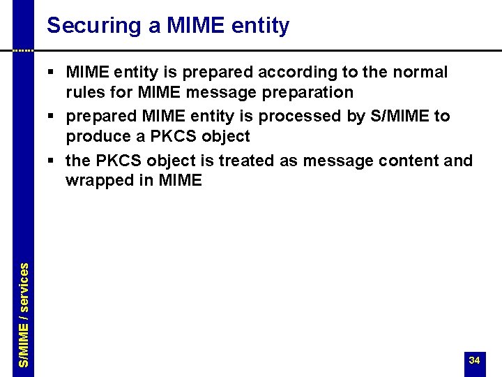 Securing a MIME entity S/MIME / services § MIME entity is prepared according to