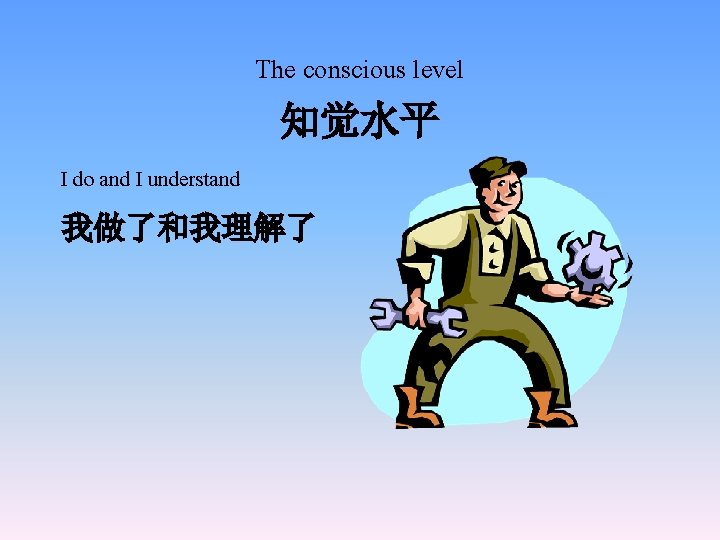 The conscious level 知觉水平 I do and I understand 我做了和我理解了 