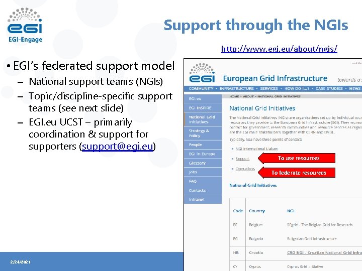 Support through the NGIs http: //www. egi. eu/about/ngis/ • EGI’s federated support model –