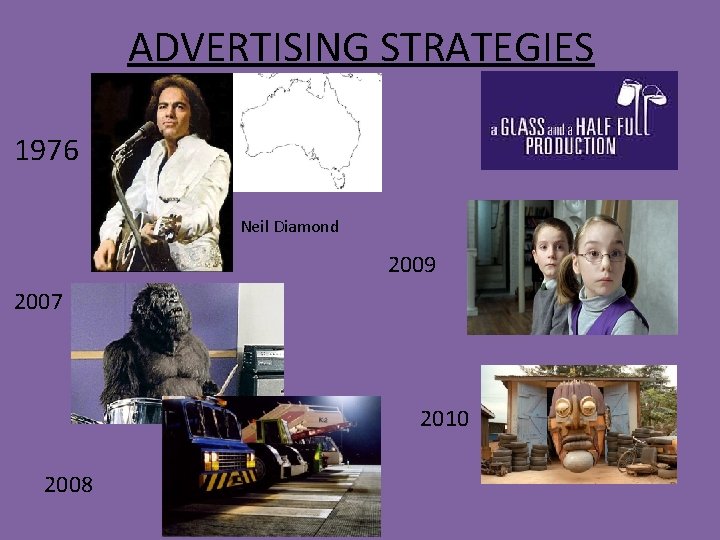 ADVERTISING STRATEGIES 1976 Neil Diamond 2009 2007 2010 2008 ADVERTISING STRATEGIES 1976 Neil Diamond 2009 2007 2010 2008