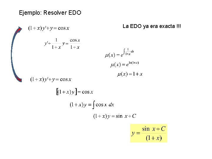 Ejemplo: Resolver EDO La EDO ya era exacta !!! 