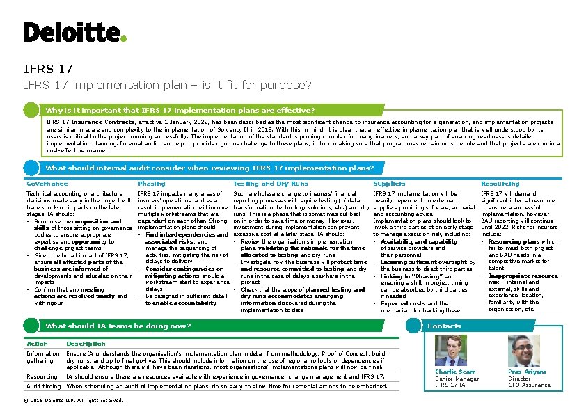 IFRS 17 implementation plan – is it for purpose? Why is it important that