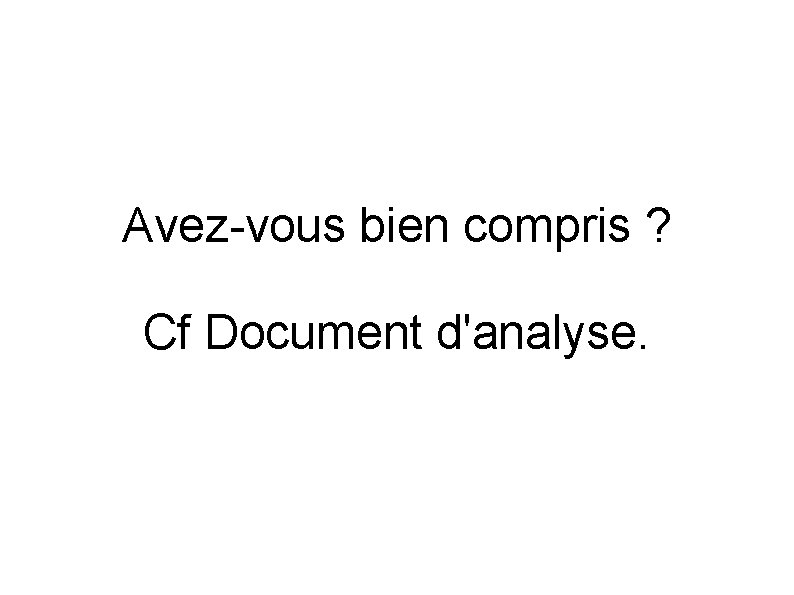 Avez-vous bien compris ? Cf Document d'analyse. 