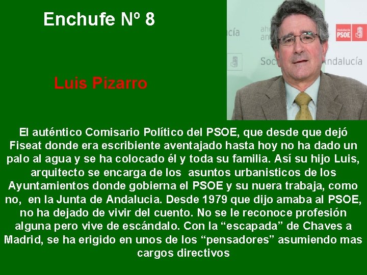 Enchufe Nº 8 Luis Pizarro El auténtico Comisario Político del PSOE, que desde que