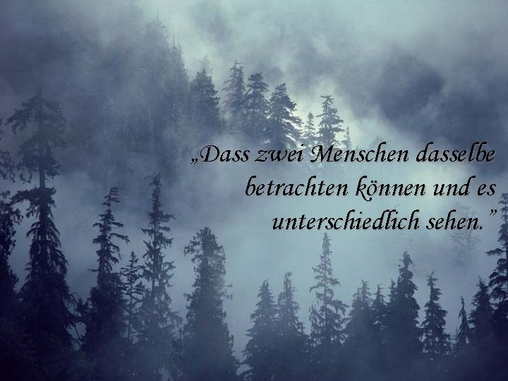 „Dass zwei Menschen dasselbe betrachten können und es unterschiedlich sehen. ” 