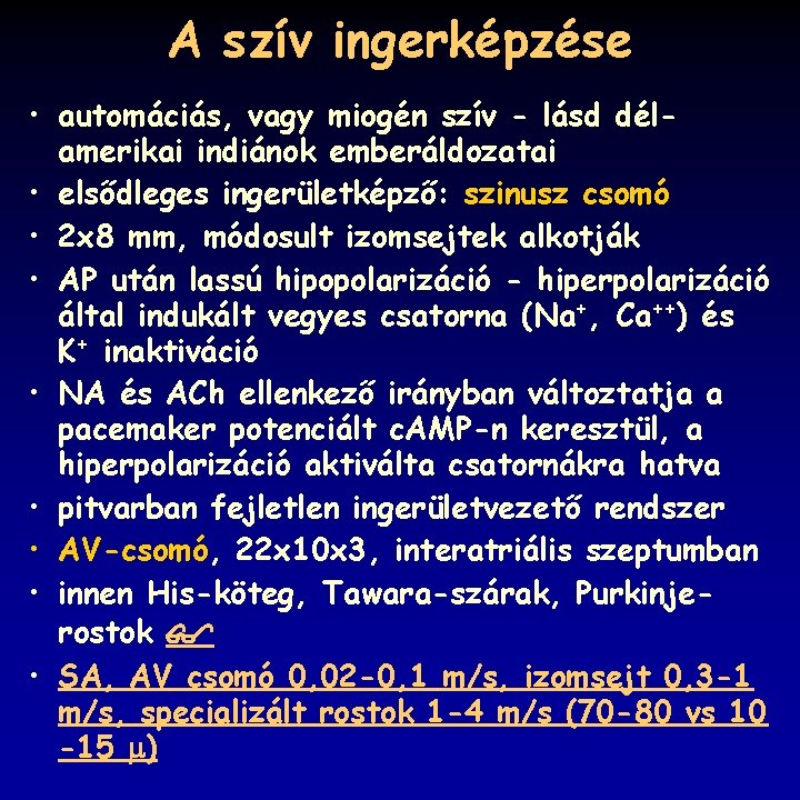 A szív ingerképzése • automáciás, vagy miogén szív - lásd délamerikai indiánok emberáldozatai •