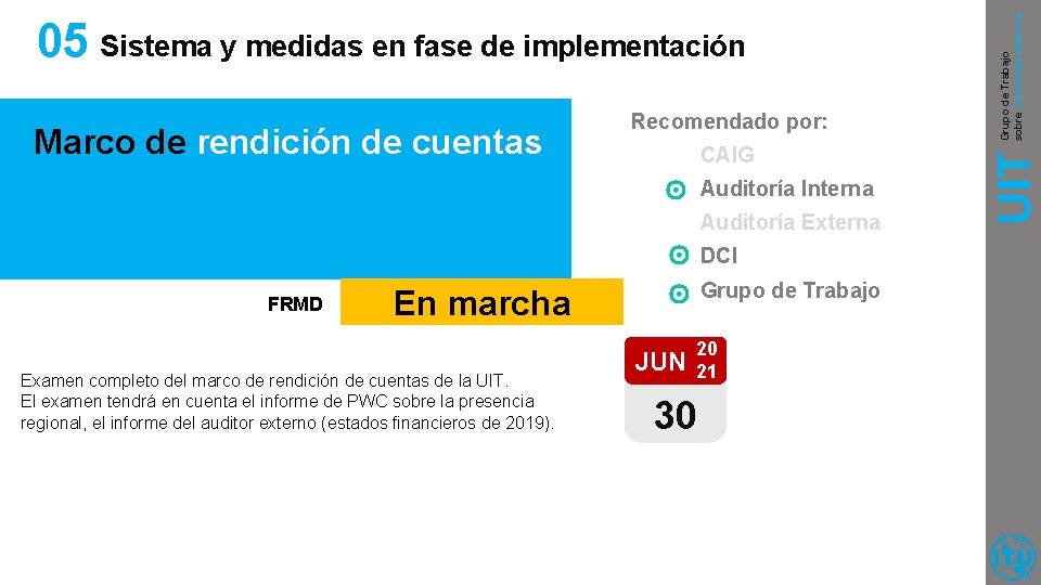 CAIG Auditoría Interna Auditoría Externa DCI FRMD Grupo de Trabajo En marcha Examen completo