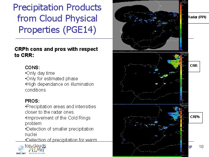 Precipitation Products from Cloud Physical Properties (PGE 14) Radar (PPI) CRPh cons and pros Precipitation Products from Cloud Physical Properties (PGE 14) Radar (PPI) CRPh cons and pros