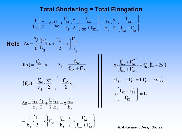 Total Shortening = Total Elongation Note Rigid Pavement Design Course 