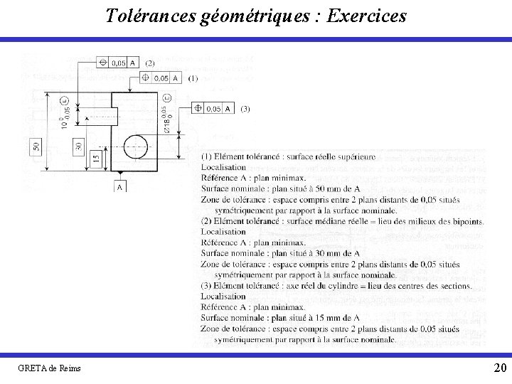 Tolérances géométriques : Exercices GRETA de Reims 20 