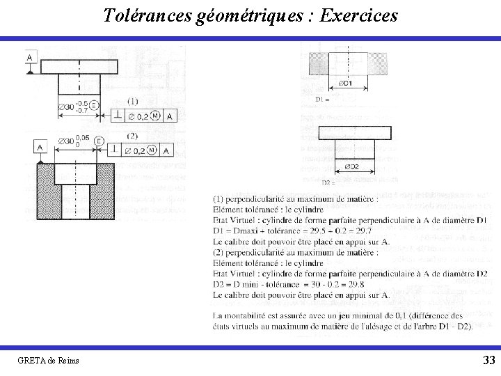 Tolérances géométriques : Exercices GRETA de Reims 33 