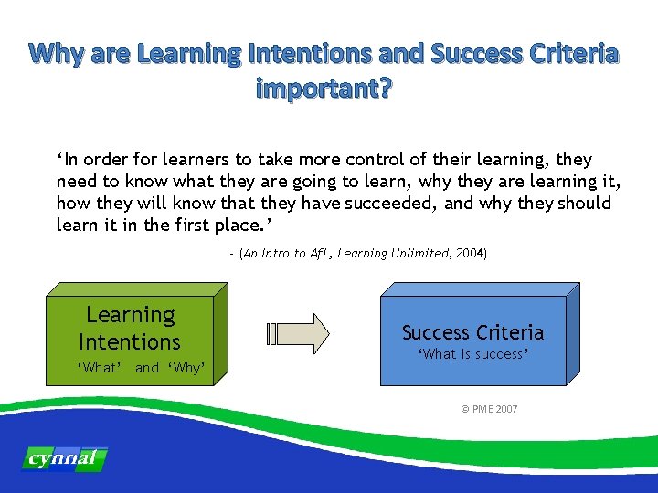 Why are Learning Intentions and Success Criteria important? ‘In order for learners to take