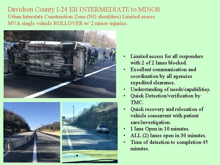 Davidson County I-24 EB INTERMEDIATE to MINOR Urban Interstate Construction Zone (NO shoulders) Limited