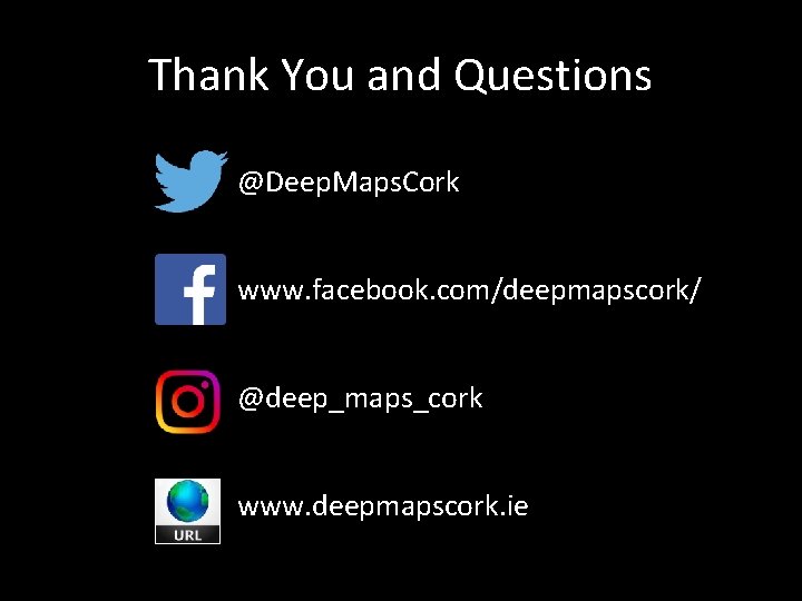 Thank You and Questions @Deep. Maps. Cork www. facebook. com/deepmapscork/ @deep_maps_cork www. deepmapscork. ie