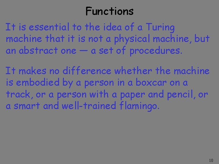 Functions It is essential to the idea of a Turing machine that it is Functions It is essential to the idea of a Turing machine that it is