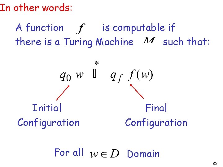 In other words: A function is computable if there is a Turing Machine such In other words: A function is computable if there is a Turing Machine such