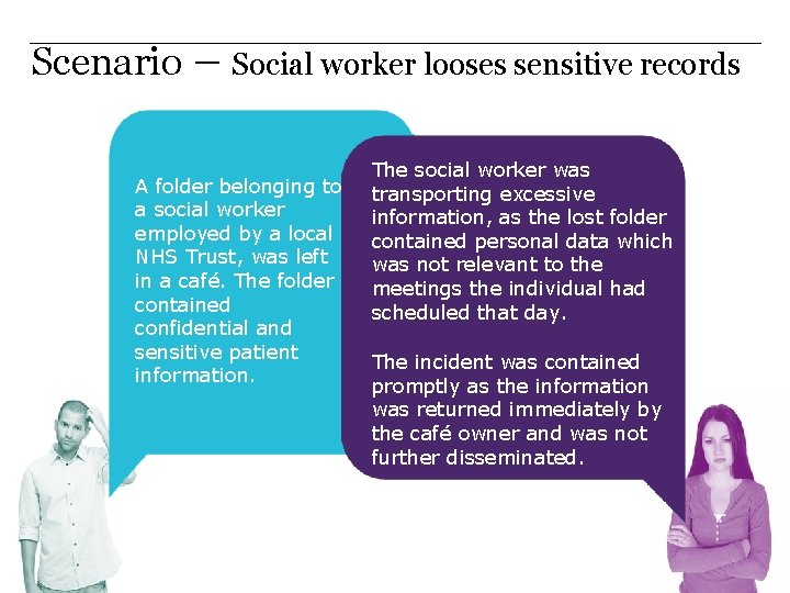 Scenario – Social worker looses sensitive records A folder belonging to a social worker
