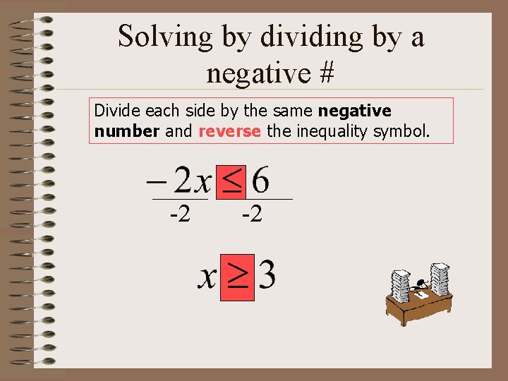Solving by dividing by a negative # Divide each side by the same negative