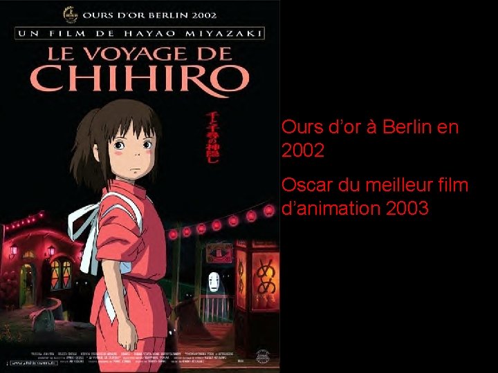 Ours d’or à Berlin en 2002 Oscar du meilleur film d’animation 2003 